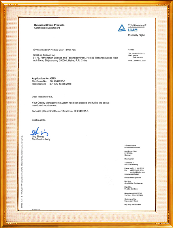 Deutsches Zertifikat des Business-Flow-Produkts Rhein ISO13485:2016